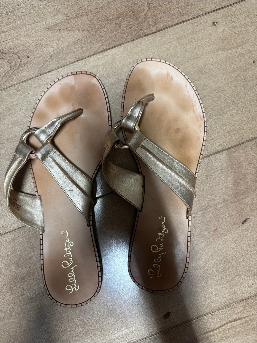 Lilly Pulitzer Metallic Gold Leather Toe-Loop Sandals